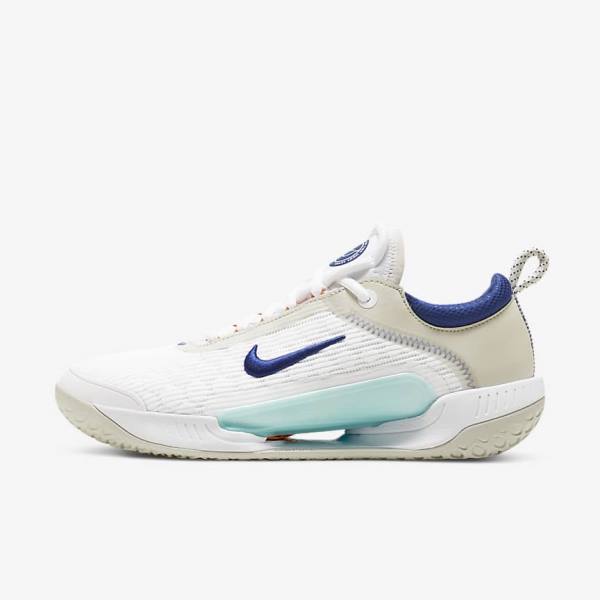 Nike NikeCourt Zoom NXT Hard Court Men\'s Tennis Shoes White / Light Beige / Turquoise / Royal Blue | NK561TNX