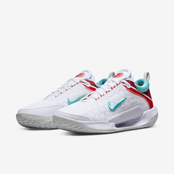 Nike NikeCourt Zoom NXT Hard Court Women's Tennis Shoes White / Light Silver / Red / Turquoise | NK147JWC