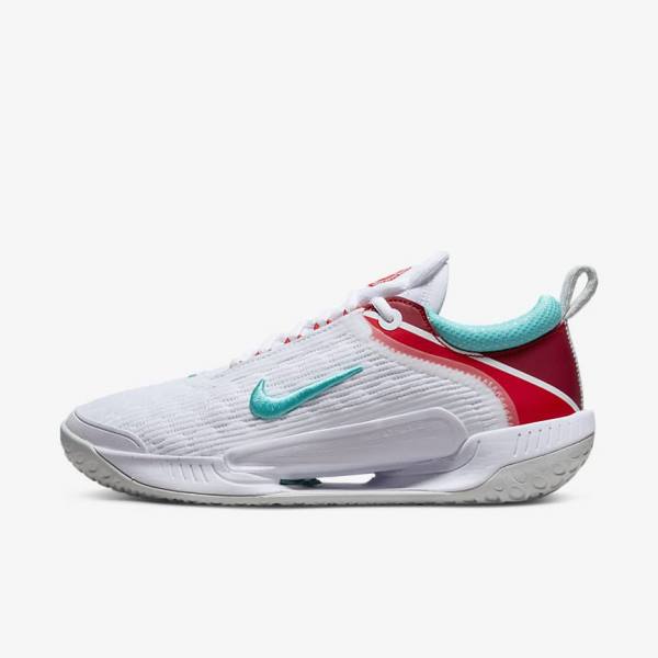 Nike NikeCourt Zoom NXT Hard Court Women\'s Tennis Shoes White / Light Silver / Red / Turquoise | NK147JWC