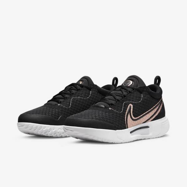 Nike NikeCourt Zoom Pro Hard Court Women's Tennis Shoes Black / White / Metal Red Brown | NK783HJX