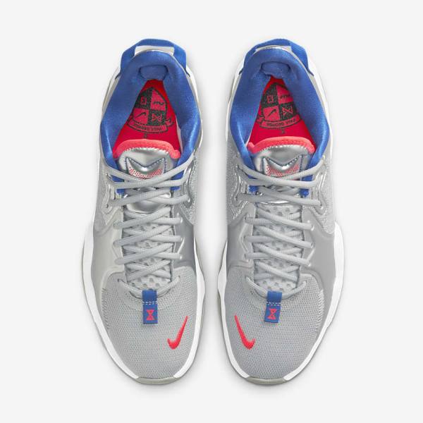 Nike PG 5 Men's Basketball Shoes Metal Silver / Royal / Red | NK192FWL