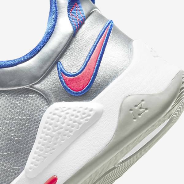 Nike PG 5 Men's Basketball Shoes Metal Silver / Royal / Red | NK192FWL