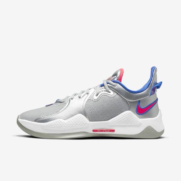 Nike PG 5 Women\'s Basketball Shoes Metal Silver / Royal / Red | NK458DQZ