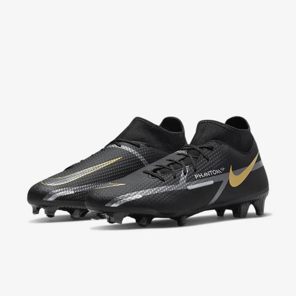 Nike Phantom GT2 Academy Dynamic Fit MG Multi-Ground Men's Football Shoes Black / Metal Gold / Dark Grey / Metal Dark Grey | NK381RHG