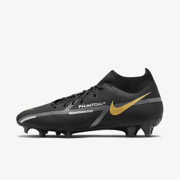 Nike Phantom GT2 Academy Dynamic Fit MG Multi-Ground Men\'s Football Shoes Black / Metal Gold / Dark Grey / Metal Dark Grey | NK381RHG