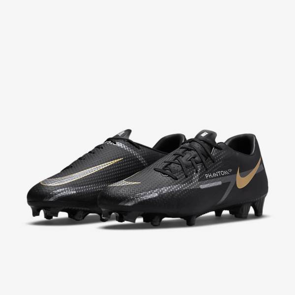 Nike Phantom GT2 Academy MG Multi-Ground Men's Football Shoes Black / Metal Gold / Dark Grey / Metal Dark Grey | NK276DIC