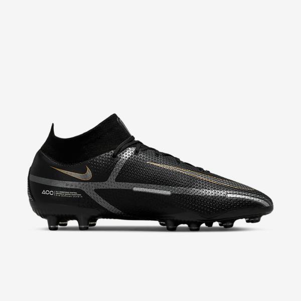 Nike Phantom GT2 Dynamic Fit Elite AG-Pro Artificial-Grass Men's Football Shoes Black / Metal Gold / Metal Silver / Metal Dark Grey | NK476KAH