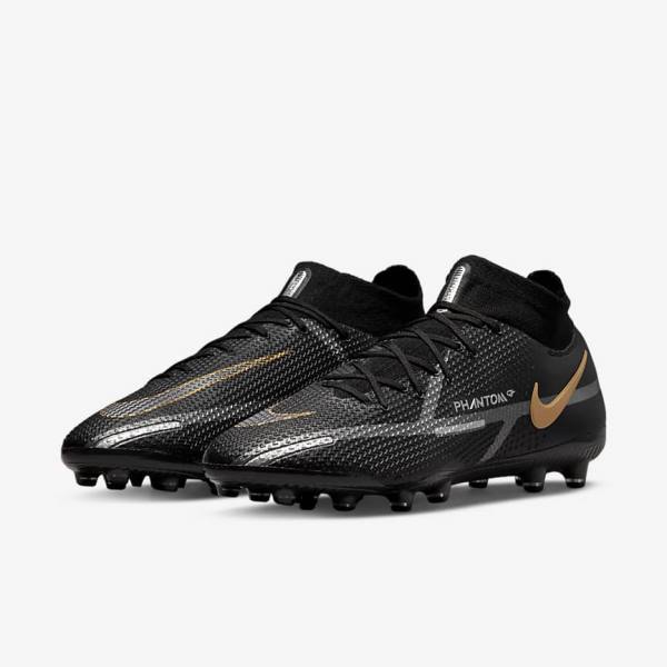 Nike Phantom GT2 Dynamic Fit Elite AG-Pro Artificial-Grass Men's Football Shoes Black / Metal Gold / Metal Silver / Metal Dark Grey | NK476KAH