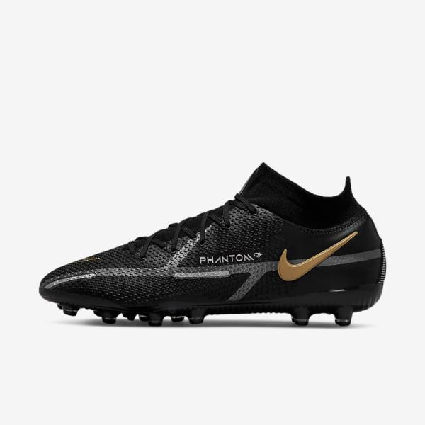 Nike Phantom GT2 Dynamic Fit Elite AG-Pro Artificial-Grass Women\'s Football Shoes Black / Metal Gold / Metal Silver / Metal Dark Grey | NK582ZXS