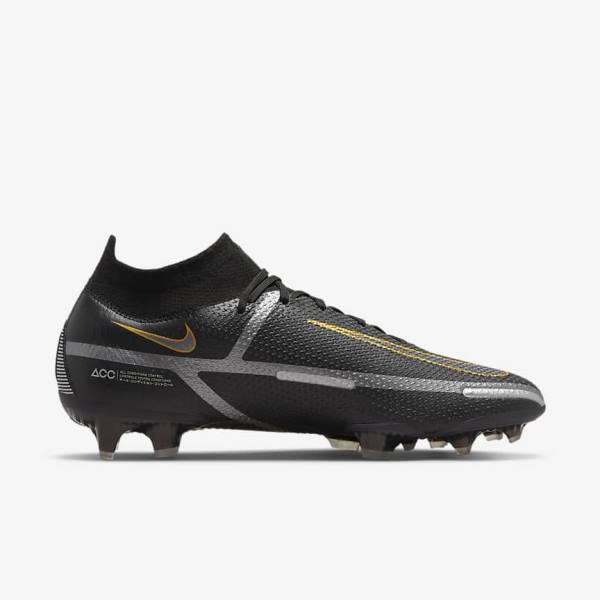 Nike Phantom GT2 Dynamic Fit Elite FG Firm-Ground Women's Football Shoes Black / Metal Gold / Metal Silver / Metal Dark Grey | NK492FYS