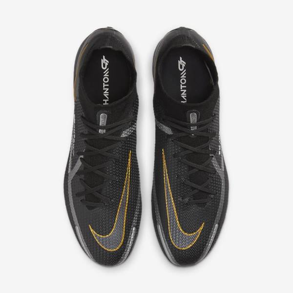 Nike Phantom GT2 Dynamic Fit Elite FG Firm-Ground Women's Football Shoes Black / Metal Gold / Metal Silver / Metal Dark Grey | NK492FYS