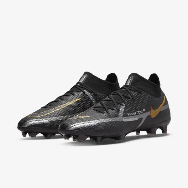 Nike Phantom GT2 Dynamic Fit Elite FG Firm-Ground Women's Football Shoes Black / Metal Gold / Metal Silver / Metal Dark Grey | NK492FYS