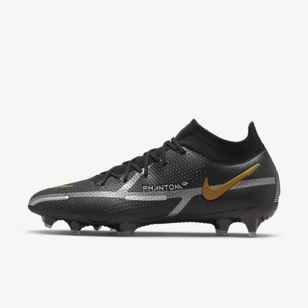 Nike Phantom GT2 Dynamic Fit Elite FG Firm-Ground Women\'s Football Shoes Black / Metal Gold / Metal Silver / Metal Dark Grey | NK492FYS