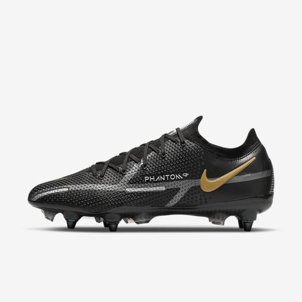 Nike Phantom GT2 Elite SG-Pro AC Soft-Ground Women\'s Football Shoes Black / Metal Gold / Metal Silver / Metal Dark Grey | NK091HQM