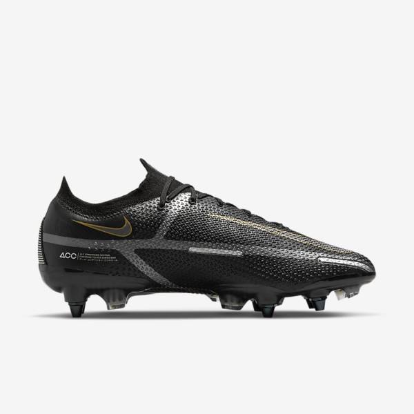 Nike Phantom GT2 Elite SG-Pro AC Soft-Ground Men's Football Shoes Black / Metal Gold / Metal Silver / Metal Dark Grey | NK845PNV