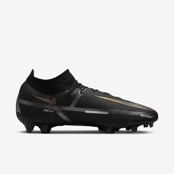 Nike Phantom GT2 Pro Dynamic Fit FG Firm-Ground Men's Football Shoes Black / Metal Gold / Metal Silver / Metal Dark Grey | NK019BPN