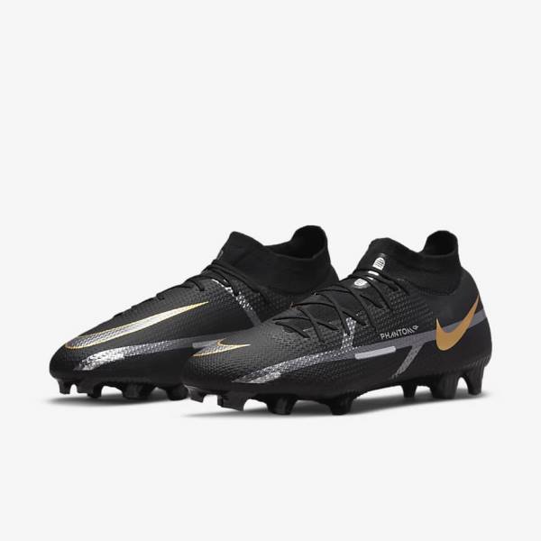 Nike Phantom GT2 Pro Dynamic Fit FG Firm-Ground Men's Football Shoes Black / Metal Gold / Metal Silver / Metal Dark Grey | NK019BPN