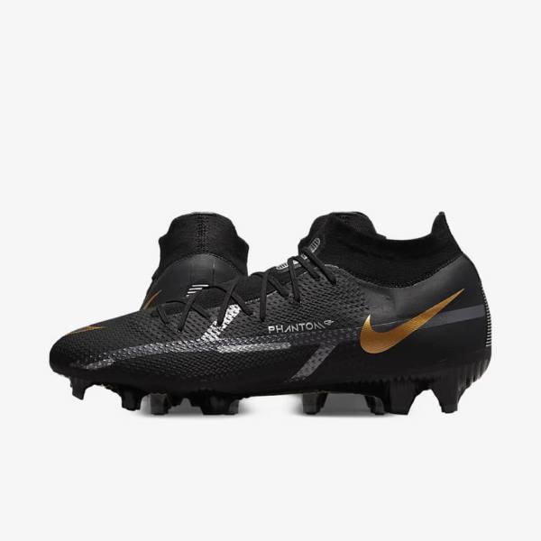 Nike Phantom GT2 Pro Dynamic Fit FG Firm-Ground Men's Football Shoes Black / Metal Gold / Metal Silver / Metal Dark Grey | NK019BPN