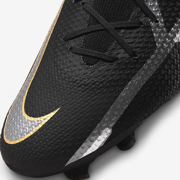 Nike Phantom GT2 Pro Dynamic Fit FG Firm-Ground Men's Football Shoes Black / Metal Gold / Metal Silver / Metal Dark Grey | NK019BPN