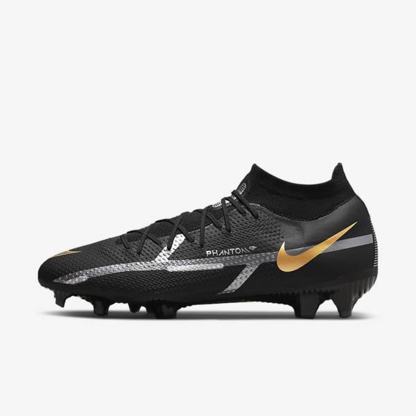 Nike Phantom GT2 Pro Dynamic Fit FG Firm-Ground Men\'s Football Shoes Black / Metal Gold / Metal Silver / Metal Dark Grey | NK019BPN