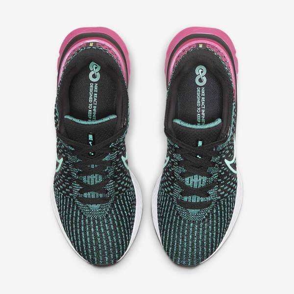 Nike React Infinity Run Flyknit 3 Road Women's Running Shoes Black / Pink / Turquoise / Turquoise | NK376NOD