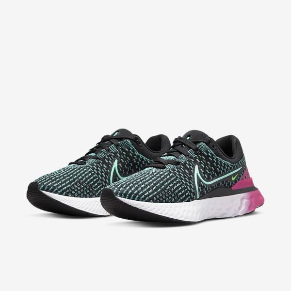 Nike React Infinity Run Flyknit 3 Road Women's Running Shoes Black / Pink / Turquoise / Turquoise | NK376NOD