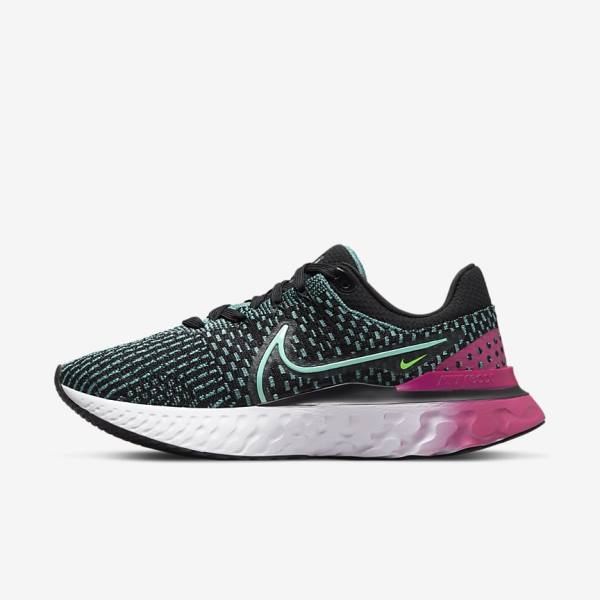 Nike React Infinity Run Flyknit 3 Road Women\'s Running Shoes Black / Pink / Turquoise / Turquoise | NK376NOD