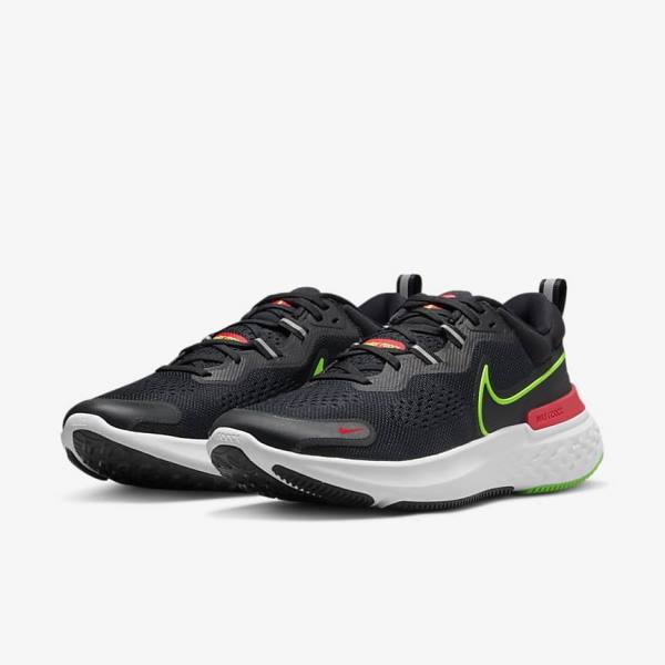 Nike React Miler 2 Road Men's Running Shoes Black / Red / White / Green | NK391IYG