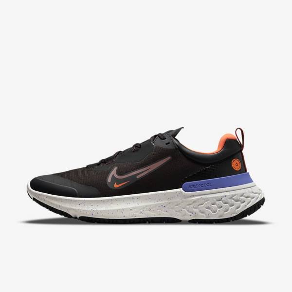 Nike React Miler 2 Shield Weatherised Road Men\'s Running Shoes Black / Orange / Indigo | NK093VTF