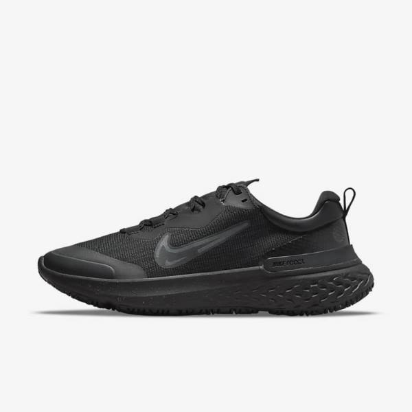 Nike React Miler 2 Shield Weatherised Road Men\'s Running Shoes Black / Dark Grey / Black | NK963OKX