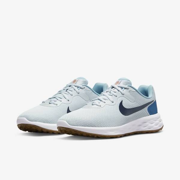 Nike Revolution 6 (Extra Wide) Men's Running Shoes Platinum / Dark Blue / Blue | NK721POF