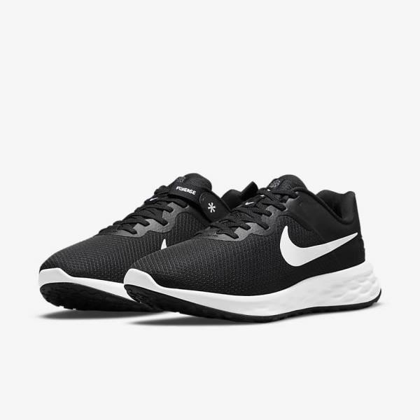 Nike Revolution 6 FlyEase Next Nature Easy-On-And-Off Road (Extra Wide) Men's Running Shoes Black / Grey / White | NK190DFY