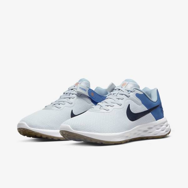 Nike Revolution 6 FlyEase Next Nature Easy-On-And-Off Road (Extra Wide) Men's Running Shoes Platinum / Dark Blue / Blue | NK283JBF