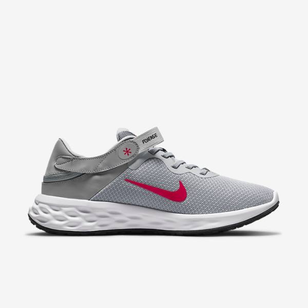 Nike Revolution 6 FlyEase Next Nature Easy On-Off Road Men's Running Shoes Light Grey / Dark Grey / Red | NK809RWS