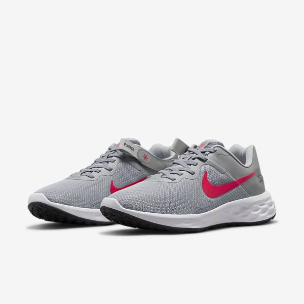 Nike Revolution 6 FlyEase Next Nature Easy On-Off Road Men's Running Shoes Light Grey / Dark Grey / Red | NK809RWS