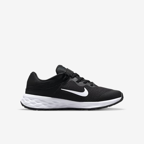 Nike Revolution 6 FlyEase Older Easy On-Off Road Kids' Running Shoes Black / Dark Grey / White | NK167QVJ