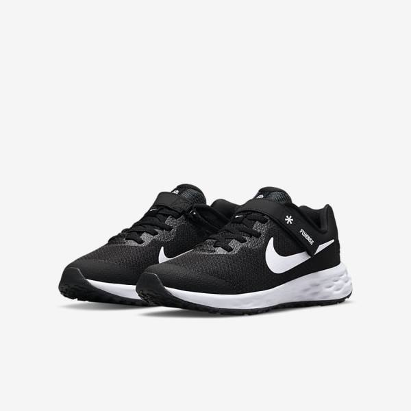 Nike Revolution 6 FlyEase Older Easy On-Off Road Kids' Running Shoes Black / Dark Grey / White | NK167QVJ