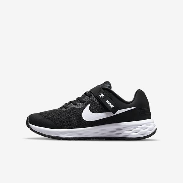 Nike Revolution 6 FlyEase Older Easy On-Off Road Kids\' Running Shoes Black / Dark Grey / White | NK167QVJ