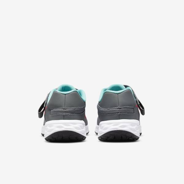 Nike Revolution 6 FlyEase Older Easy On-Off Road Kids' Running Shoes Grey / Turquoise / Red | NK259WUO