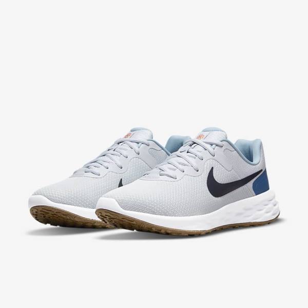 Nike Revolution 6 Next Nature Road Men's Running Shoes Platinum / Dark Blue / Blue | NK319LWR