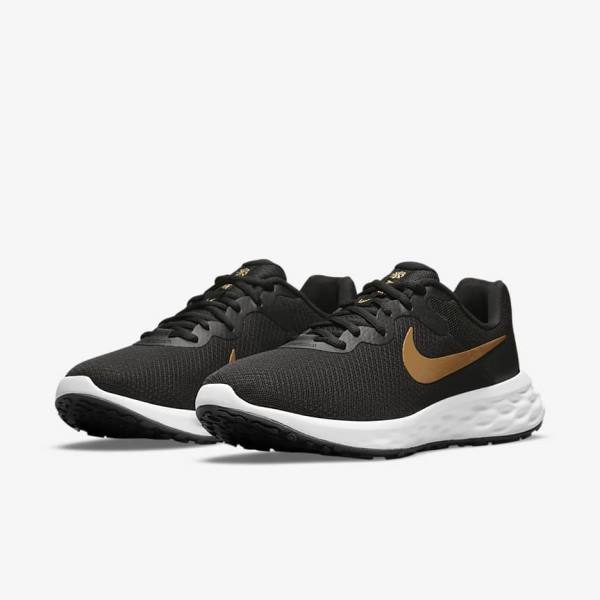 Nike Revolution 6 Next Nature Road Men's Running Shoes Black / White / Metal Gold | NK421NFH