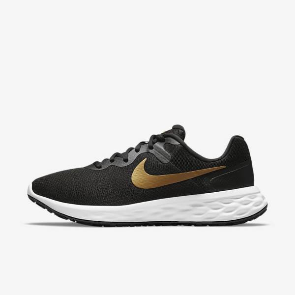 Nike Revolution 6 Next Nature Road Men\'s Running Shoes Black / White / Metal Gold | NK421NFH