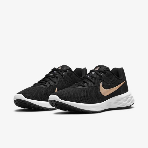 Nike Revolution 6 Next Nature Road Women's Running Shoes Black / White / Metal Copper | NK679JBS