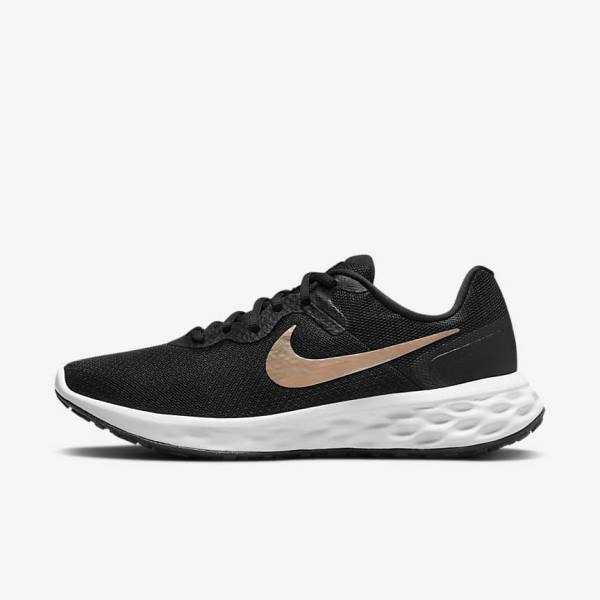 Nike Revolution 6 Next Nature Road Women\'s Running Shoes Black / White / Metal Copper | NK679JBS