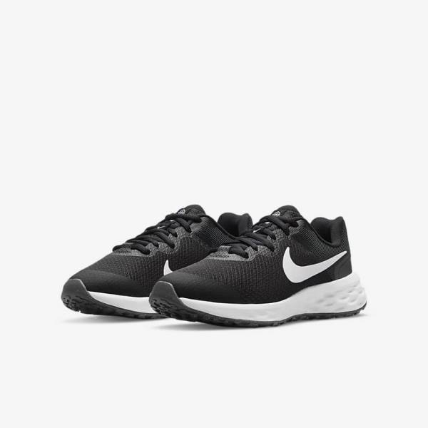 Nike Revolution 6 Older Road Kids' Running Shoes Black / Dark Grey / White | NK296YXB