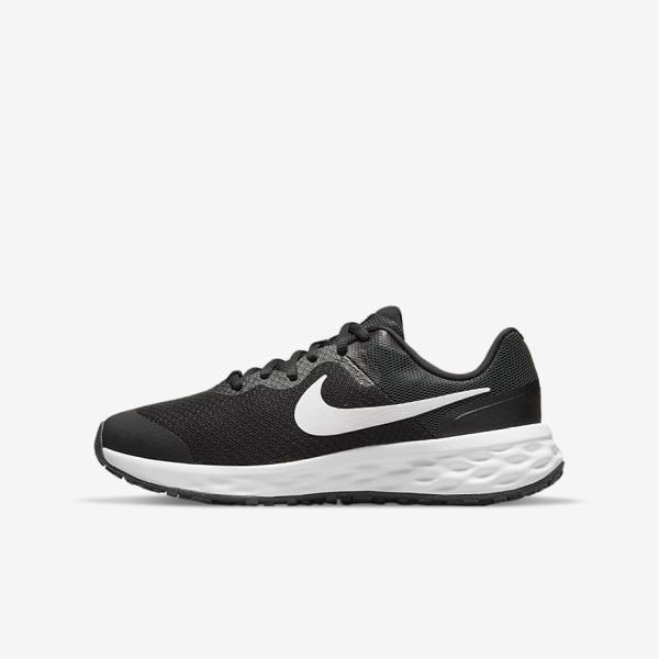 Nike Revolution 6 Older Road Kids\' Running Shoes Black / Dark Grey / White | NK296YXB