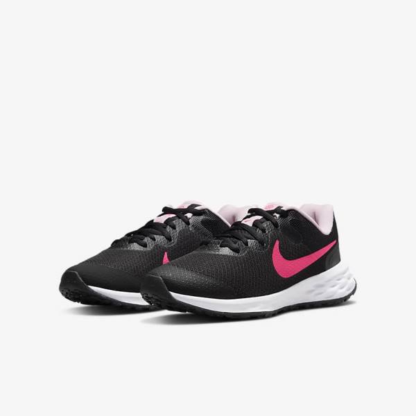 Nike Revolution 6 Older Road Kids' Running Shoes Black / Pink | NK402VPZ