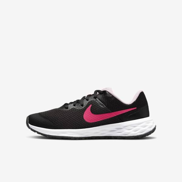 Nike Revolution 6 Older Road Kids\' Running Shoes Black / Pink | NK402VPZ