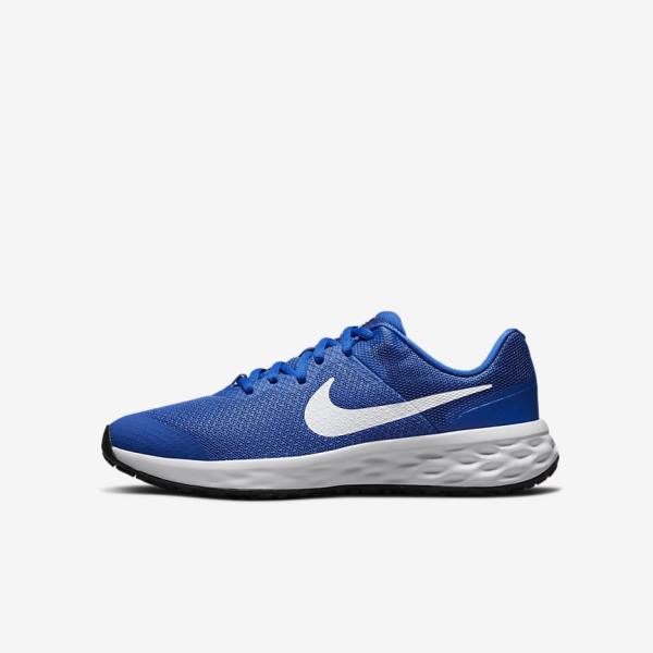 Nike Revolution 6 Older Road Kids\' Running Shoes Royal / Black / White | NK540VMZ