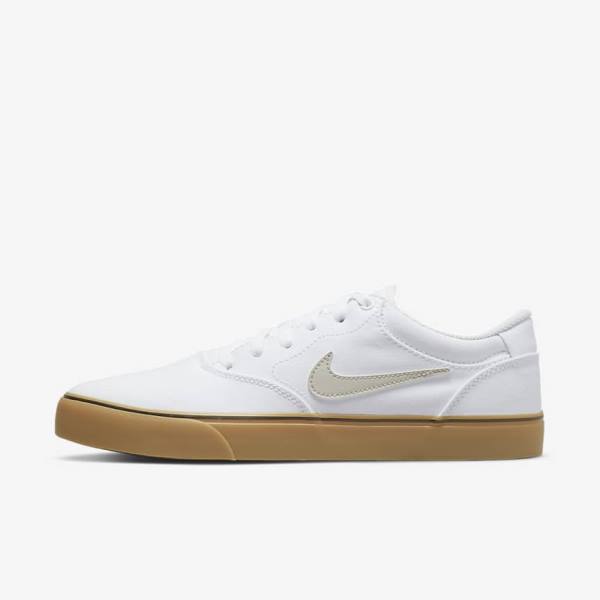 Nike SB Chron 2 Canvas Men\'s Skate Shoes White / Light Brown / Light Beige | NK146UJB